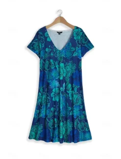 Hot Women's Mini Dress Petite Dress T Shirt Dress Tee Dress Sundress Summer Dress Active Fashion Streetwear Outdoor Vacation Birthday Regular Fit Floral Short Sleeve V Neck Navy Blue Blue Women Spring Dresses|T Shirt Dresses