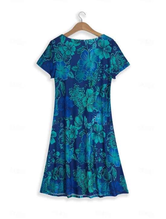 Hot Women's Mini Dress Petite Dress T Shirt Dress Tee Dress Sundress Summer Dress Active Fashion Streetwear Outdoor Vacation Birthday Regular Fit Floral Short Sleeve V Neck Navy Blue Blue Women Spring Dresses|T Shirt Dresses