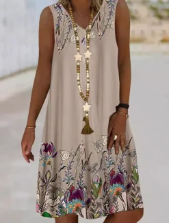 New Women's Mini Dress Petite Dress Casual Dress Tank Dress Summer Dress Boho Dress Stylish Casual Vacation Daily Regular Fit Floral Graphic Sleeveless V Neck Black Yellow Pink Blue Summer Women Spring Dresses
