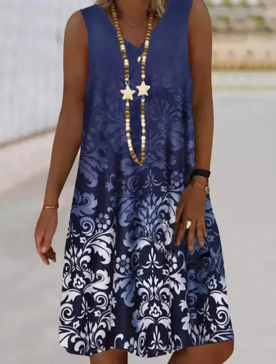 New Women's Mini Dress Petite Dress Casual Dress Tank Dress Summer Dress Boho Dress Stylish Casual Vacation Daily Regular Fit Floral Graphic Sleeveless V Neck Black Yellow Pink Blue Summer Women Spring Dresses