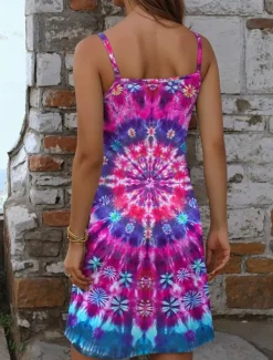Hot Women's Mini Dress Petite Dress Sundress Summer Dress Slip Dress Hawaiian Sexy Casual Vacation Beach Swimming Regular Fit Tie Dye Sleeveless Strap V Neck Summer Women Sundresses