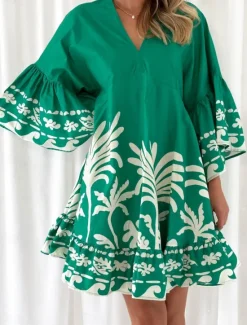 Outlet Women's Mini Dress Petite Dress Casual Dress Boho Dress Vintage Casual Vacation Daily Regular Fit Floral 3/4 Length Sleeve V Neck Spring Fall Women Spring Dresses