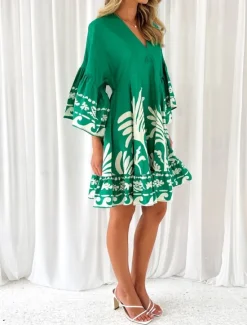Outlet Women's Mini Dress Petite Dress Casual Dress Boho Dress Vintage Casual Vacation Daily Regular Fit Floral 3/4 Length Sleeve V Neck Spring Fall Women Spring Dresses