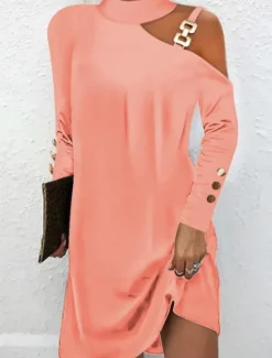 Outlet Women's Mini Dress Sheath Dress Casual Daily Regular Fit Plain Long Sleeve Halter Neck Black White Pink Blue Summer Fall Women Casual Dress