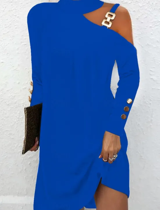 Outlet Women's Mini Dress Sheath Dress Casual Daily Regular Fit Plain Long Sleeve Halter Neck Black White Pink Blue Summer Fall Women Casual Dress