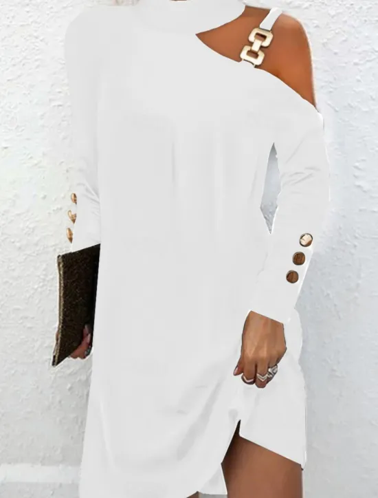 Outlet Women's Mini Dress Sheath Dress Casual Daily Regular Fit Plain Long Sleeve Halter Neck Black White Pink Blue Summer Fall Women Casual Dress