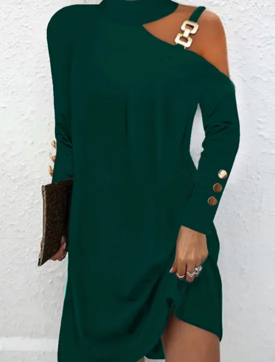 Outlet Women's Mini Dress Sheath Dress Casual Daily Regular Fit Plain Long Sleeve Halter Neck Black White Pink Blue Summer Fall Women Casual Dress