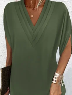 Discount Women's Mini Dress Shift Dress Work Dresses Basic Casual Batwing Sleeve Work Daily Regular Fit Plain Short Sleeve V Neck Pink Orange Green Army Green Summer Spring Women T Shirt Dresses