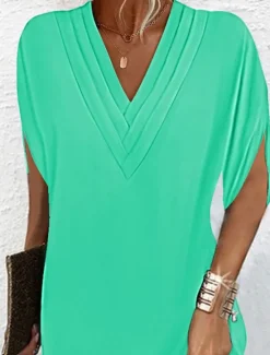 Discount Women's Mini Dress Shift Dress Work Dresses Basic Casual Batwing Sleeve Work Daily Regular Fit Plain Short Sleeve V Neck Pink Orange Green Army Green Summer Spring Women T Shirt Dresses