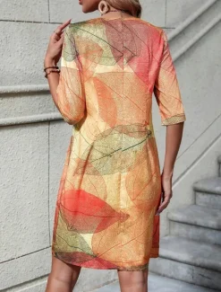 Hot Women's Mini Dress Shift Dress Summer Dress Formal Daily Regular Fit Graphic Leaf 3/4 Length Sleeve V Neck Summer Spring Women Casual Dress