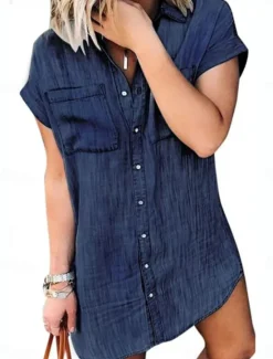 Outlet Women's Mini Dress Shift Dress Vacation Casual Daily Regular Fit Graphic Short Sleeve V Neck Blue Dark Blue Summer Women Casual Dress