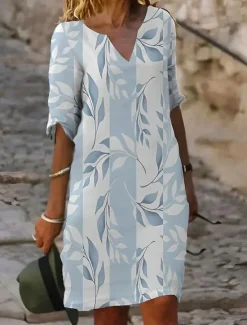 Best Women's Mini Dress Shift Dress Casual Daily Loose Fit Floral Graphic Short Sleeve Notched Neck Pink Blue Green Summer Spring Women Casual Dress