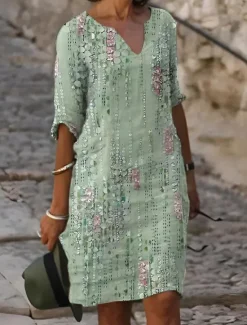 Best Women's Mini Dress Shift Dress Casual Daily Loose Fit Floral Graphic Short Sleeve Notched Neck Pink Blue Green Summer Spring Women Casual Dress