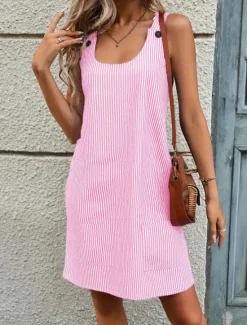 New Women's Mini Dress Shift Dress Slip Dress Casual Outdoor Going out Regular Fit Stripe Sleeveless U Neck Black Pink Red Blue Summer Women Vacation Dresses
