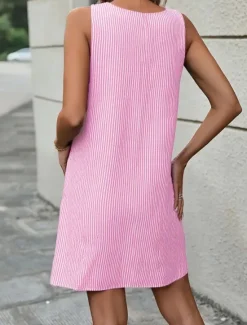 New Women's Mini Dress Shift Dress Slip Dress Casual Outdoor Going out Regular Fit Stripe Sleeveless U Neck Black Pink Red Blue Summer Women Vacation Dresses