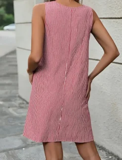 New Women's Mini Dress Shift Dress Slip Dress Casual Outdoor Going out Regular Fit Stripe Sleeveless U Neck Black Pink Red Blue Summer Women Vacation Dresses