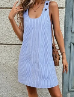 New Women's Mini Dress Shift Dress Slip Dress Casual Outdoor Going out Regular Fit Stripe Sleeveless U Neck Black Pink Red Blue Summer Women Vacation Dresses