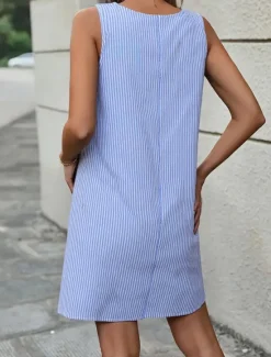 New Women's Mini Dress Shift Dress Slip Dress Casual Outdoor Going out Regular Fit Stripe Sleeveless U Neck Black Pink Red Blue Summer Women Vacation Dresses
