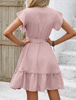 Women's Mini Dress Shirt Dress Casual Dress A Line Dress Stylish Casual Vacation Daily Regular Fit Polka Dot Short Sleeve V Neck Magenta Pink Navy Blue Blue Summer Women Work Dresses