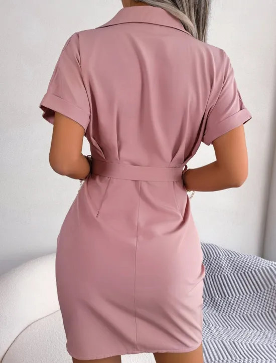 New Women's Mini Dress Shirt Dress Casual Dress Summer Dress Stylish Casual Vacation Daily Date Regular Fit Plain Short Sleeve Lapel Pink Red Blue Summer Spring Women Work Dresses