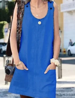 Women's Mini Dress Summer Dress Slip Dress Casual Daily Loose Fit Solid Color Sleeveless U Neck Fuchsia Dark Blue Summer Women Dresses|Sundresses