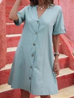 Women's Mini Dress Summer Dress Casual Daily Regular Fit Plain Short Sleeve V Neck Black White Sky Blue Dark Blue Summer Women Casual Dress