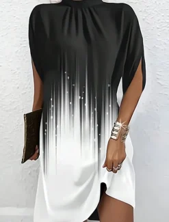 Outlet Women's Mini Dress Summer Dress Work Dresses Casual Semi Formal Daily Holiday Regular Fit Graphic Geometric Short Sleeve High Neck Black Pink Brown Summer Women Casual Dress|Work Dresses