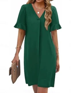 New Women's Mini Dress Summer Dress Casual Daily Regular Fit Plain Short Sleeve V Neck Black Blue Fuchsia Green Summer Women Casual Dress