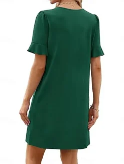 New Women's Mini Dress Summer Dress Casual Daily Regular Fit Plain Short Sleeve V Neck Black Blue Fuchsia Green Summer Women Casual Dress