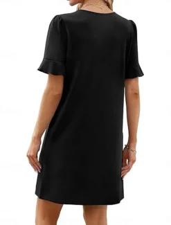 New Women's Mini Dress Summer Dress Casual Daily Regular Fit Plain Short Sleeve V Neck Black Blue Fuchsia Green Summer Women Casual Dress