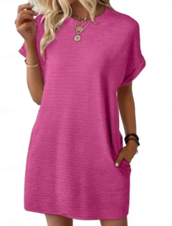 Women's Mini Dress Summer Dress Casual Daily Regular Fit Plain Short Sleeve Crew Neck Black Light Green Pink Sky Blue Summer Women T Shirt Dresses