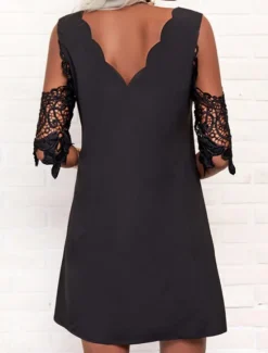 Women's Mini Dress Summer Dress Casual Daily Regular Fit Plain Half Sleeve V Neck Summer Spring Fall Women Casual Dress