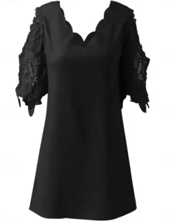 Women's Mini Dress Summer Dress Casual Daily Regular Fit Plain Half Sleeve V Neck Summer Spring Fall Women Casual Dress