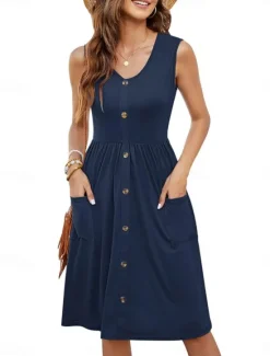 Best Women's Mini Dress Summer Dress Casual Daily Regular Fit Solid Color Sleeveless U Neck Black White Royal Blue Sky Blue Summer Women Sundresses