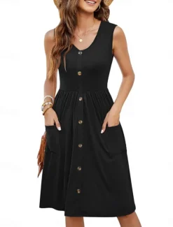 Best Women's Mini Dress Summer Dress Casual Daily Regular Fit Solid Color Sleeveless U Neck Black White Royal Blue Sky Blue Summer Women Sundresses