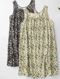 New Women's Mini Dress Summer Dress Bodycon Dress Casual Daily Regular Fit Floral Graphic Sleeveless U Neck Black Beige Summer Women Sundresses|Dresses