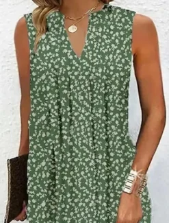 Women's Mini Dress Summer Dress Casual Daily Regular Fit Floral Graphic Sleeveless V Neck Red Navy Blue Green Gray Summer Women Sundresses