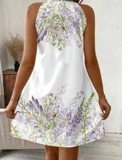 Online Women's Mini Dress Summer Dress Vacation Casual Daily Regular Fit Floral Graphic Sleeveless Halter Neck Summer Women Sundresses