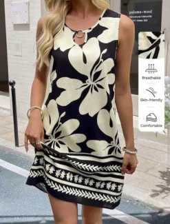 Hot Women's Mini Dress Sundress Vacation Boho Going out Beach Standard Fit Floral Graphic Paisley Sleeveless Crewneck Black Green Summer Spring Women T Shirt Dresses