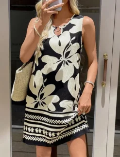 Hot Women's Mini Dress Sundress Vacation Boho Going out Beach Standard Fit Floral Graphic Paisley Sleeveless Crewneck Black Green Summer Spring Women T Shirt Dresses