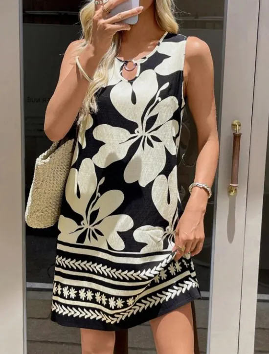 Hot Women's Mini Dress Sundress Vacation Boho Going out Beach Standard Fit Floral Graphic Paisley Sleeveless Crewneck Black Green Summer Spring Women T Shirt Dresses