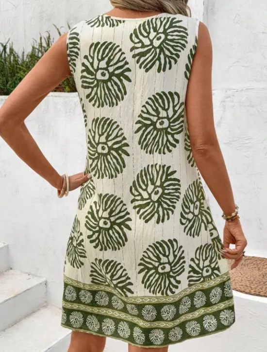 Hot Women's Mini Dress Sundress Vacation Boho Going out Beach Standard Fit Floral Graphic Paisley Sleeveless Crewneck Black Green Summer Spring Women T Shirt Dresses