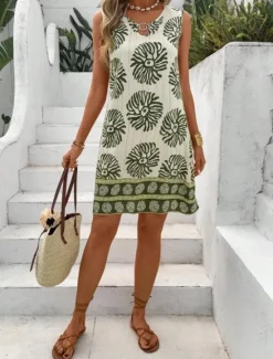 Hot Women's Mini Dress Sundress Vacation Boho Going out Beach Standard Fit Floral Graphic Paisley Sleeveless Crewneck Black Green Summer Spring Women T Shirt Dresses