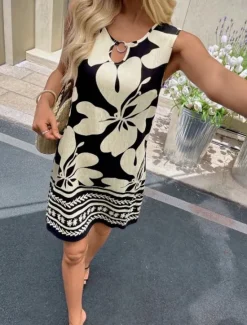 Hot Women's Mini Dress Sundress Vacation Boho Going out Beach Standard Fit Floral Graphic Paisley Sleeveless Crewneck Black Green Summer Spring Women T Shirt Dresses