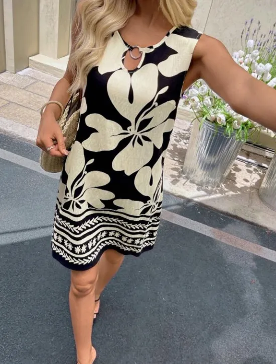 Hot Women's Mini Dress Sundress Vacation Boho Going out Beach Standard Fit Floral Graphic Paisley Sleeveless Crewneck Black Green Summer Spring Women T Shirt Dresses