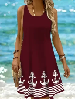 Online Women's Mini Dress Sundress A Line Dress Off The Shoulder Dress Vacation Casual Boho Holiday Beach Regular Fit Graphic Geometric Stripe Sleeveless Crew Neck Scoop Neck Black White Yellow Pink Summer Women Sundresses