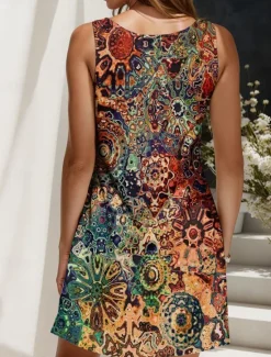 Online Women's Mini Dress Sundress A Line Dress Summer Dress Vacation Casual Boho Daily Regular Fit Graphic Abstract Sleeveless U Neck Pink Blue Purple Orange Summer Women Vacation Dresses|Sundresses
