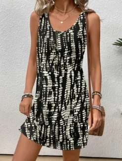 Clearance Women's Mini Dress Sundress A Line Dress Vacation Casual Beach Vacation Daily Beach Loose Fit Ombre Graphic Geometric Sleeveless Crew Neck Black Gray Summer Spring Women Sundresses