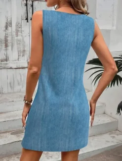 Outlet Women's Mini Dress Sundress A Line Dress Summer Dress Vacation Casual Daily Regular Fit Graphic Plain Sleeveless U Neck Blue Dark Blue Summer Women Sundresses