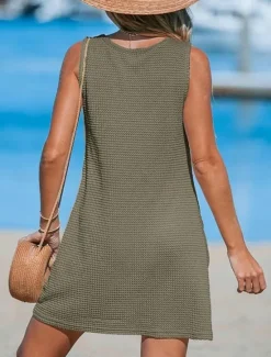 Sale Women's Mini Dress Sundress Summer Dress Casual Daily Beach Regular Fit Solid Color Sleeveless Crew Neck ArmyGreen Black Blue Beige Summer Women Sundresses